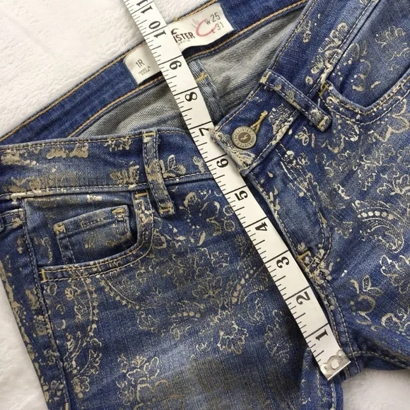 Hollister Gold Metallic Paisley Skinny Denim Jeans - Picture 3 of 8